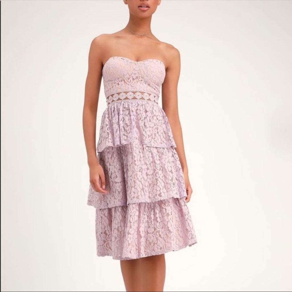 Lulu*s Purple Adorn Lavender Lace Strapless Cocktail Dress Size L